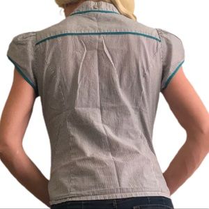 Odille grey and white blouse with teal accents